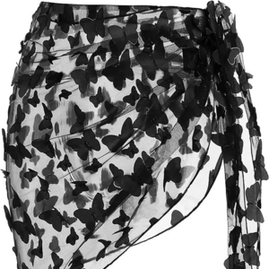 Ekouaer Women's‎ Black Small Big Butterfly Short Sarongs Beach Wrap Sheer Wraps